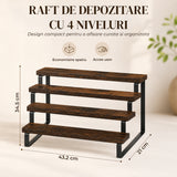 Raft Elindor® pe 4 Nivele, Rafturi Suprapus pentru Bucatarie, Organizator Ideal ca Etajera Depozitare in Camara sau Birou, Perfect pentru Condimente, Vesela, Farfurii, Stabil si Compact, Polita pentru Obiecte, 34.5 x 21 x 43.2 cm, Maro Rustic