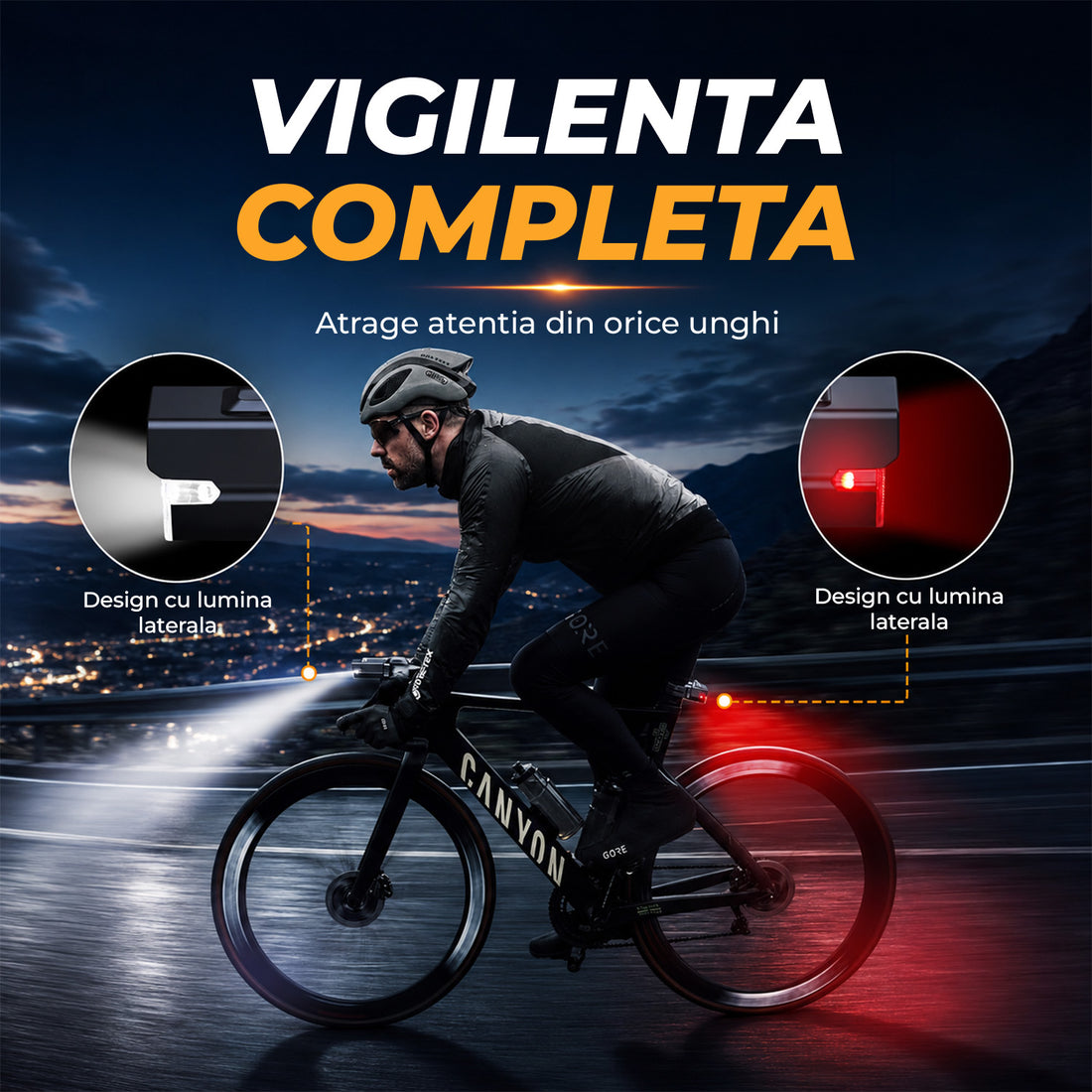 Set Lumini pentru Bicicleta Elindor®, Far Fata si Stop Spate LED, 9 Moduri de Iluminare, Incarcare USB-C, Impermeabil IP65, Faruri cu Acumulator Reincarcabil, Accesorii Bicicleta, Montare Rapida, Negru