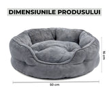 Pat Confortabil pentru Caini si Pisici Elindor® Rotund, Culcus Moale Antiderapant, Potrivit pentru Caine si Pisica de Talie Mica si Medie, Ideal in Orice Anotimp, in Casa, Marimea S, 50x50x16 cm, Gri