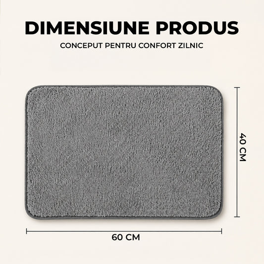 Covoras Antiderapant Elindor® pentru Intrare Casa, Lavabil la Masina, Super Absorbant, Moale, Durabil, Talpa Cauciucata Anti-Alunecare, Usor de Curatat, Pentru Interior si Exterior, 60 x 40 cm, Gri