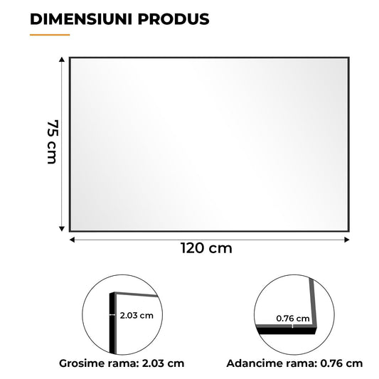 Oglinda Decorativa Elindor® 122 x 75 cm  Rama Neagra, Agatare pe Perete sau Sprijinita, Dreptunghiulara, Moderna si Eleganta, Reflexie HD, Sticla fara Distorsiuni, Ideala pentru Dormitor, Living, Birou, Dressing, Hol, Baie