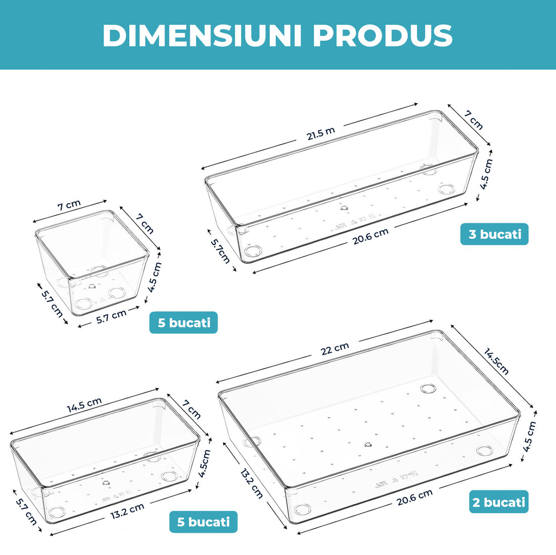 Set 15 Cutii Depozitare Elindor® Organizator pentru Bucatarie si Baie, 4 Marimi, Organizatoare Dulap si Sertare, Cutie pentru Sertar, Frigider, Camara, Baie, Bar, Birou, Cos Multifunctional, Separator Fructe, Legume, Creme, Parfumuri, PP