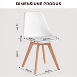 Set 4 Scaune Bucatarie Albe Elindor® din Piele Ecologica, Picioare din Lemn, Scaun Confortabil, Perna Sezut, Elegant, pentru Bucatarie, Dormitor, Living, 50 x 45 x 81 cm