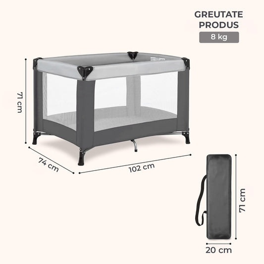 Tarc de Joaca pentru Bebelusi si Copii Elindor® cu Husa Groasa din Spuma, Spatiul Sigur de Joaca, Plasa de Protectie, Include Usa cu Fermoar, Materiale Eco-Friendly și Non-Toxice, Varsta 0-5 ani, 71 x 74 x 102, Gri