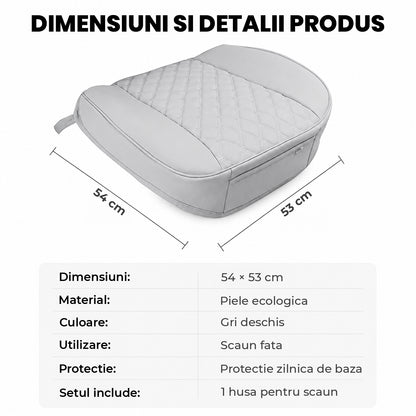 Husă Auto Universală 54 x 53 cm, Piele PU Matlasată, Anti-Alunecare, Design Elegant cu Buzunar de Depozitare, Gri