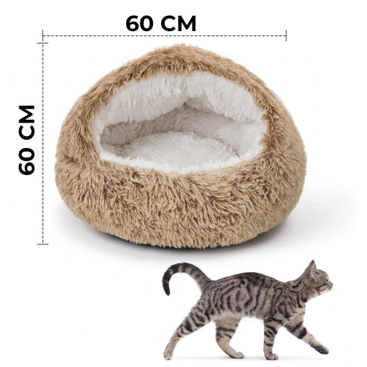 Pat Confortabil pentru Caini si Pisici Elindor® Rotund, Culcus Moale Antiderapant, Potrivit pentru Caine si Pisica de Talie Mica si Medie, Ideal in Orice Anotimp, in Casa, 60 × 60 × 16 cm, Maro