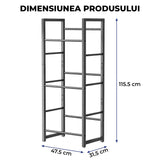Suport Navete Bauturi Elindor®, 3 Niveluri, Cadru Metalic Rezistent, greutate Maxima Suportata 150 kg, Picioare reglabile, 47.5 × 31.5 × 115.5 cm, Negru
