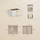 Cutie de Bijuterii Elindor® cu Capac, Organizator 2 Niveluri, 1x Sertar, Spatiu de Depozitare Inel, Verighete, Lantisoare, Bratari, Cercei, Caseta din Material Catifelat, Design Rafinat, Simplu si Elegant, Piele Ecologica, 22.3 x 23.1 x 10.4 cm, Alb/Auriu