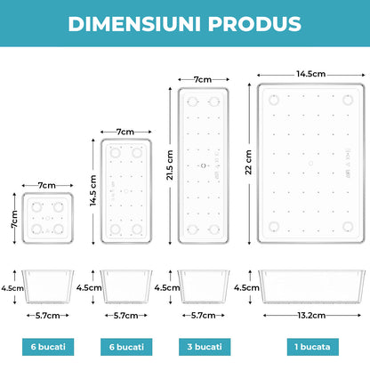 Set 16 Cutii Depozitare Elindor® Organizator pentru Bucatarie si Baie, 4 Marimi, Organizatoare Dulap si Sertare, Cutie pentru Sertar, Frigider, Camara, Baie, Bar, Birou, Cos Multifunctional, Separator Fructe, Legume, Creme, Parfumuri, PP