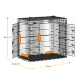 Cusca pentru Animale Elindor® Pliabila, Potrivita pentru Caini de Talie Medie si Mare de 19 Kg, Utilizare in Interior si Exterior sau Calatorii, cu 2 Usi, Baza din Plastic Detasabila, 2 Manere pentru Transport, Marime XL, 91×56.5×64.5 cm,