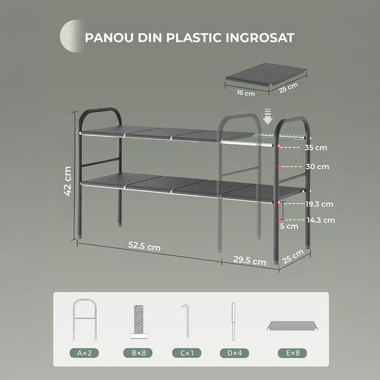 Raft Organizator Sub Chiuveta Elindor®, Raft Extensibil cu 2 Niveluri si 8 Panouri Detasabile pentru Dulap Bucatarie sau Baie, Organizator Reglabil pentru Depozitare Sub Chiuveta, Structura Metalica din Otel Carbon, 82 × 42 × 25 cm, Negru