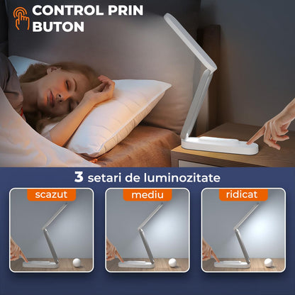 Lampa LED de Birou Elindor®, Pliabilă, 3 Moduri de Iluminare, Alb
