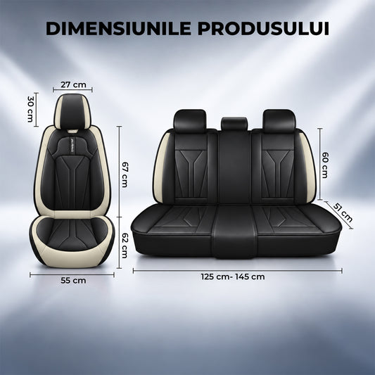Set 5 Huse Scaune de Masina Elindor®, Huse Auto Piele, Impermeabile, Universale, Protectie Scaun Fata si Spate, Montaj Rapid, Accesorii Masina Interior, Gri
