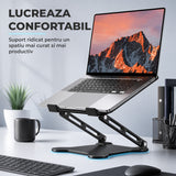 Suport Ergonomic Elindor® pentru Laptop si Tableta, Masa Portabila, Stand cu Baza Reglabila pe Inaltime, Universal, Baza Antiderapanta, Compatibil cu Laptopuri de 10-15.6 Inch, Ideal pentru Birou, Acasa, Calatorii, Negru