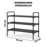 Organizator pentru Pantofi Elindor® Pantofar cu 3 Nivele Mari, Fara Gauri, Suport Metalic pentru Papuci, Dulap Hol, Dormitor, Economisire Spatiu, Depozitare Incaltaminte, 70 × 30 × 57 cm, Negru