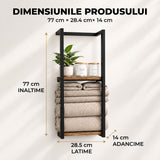 Raft Prosop Elindor® Etajera Prosoape Dus, Suport Organizare Perete sau Podea, Organizator Baie, Polita din Otel Carbon si Lemn, 77 x 28.5 x 14 cm, Negru