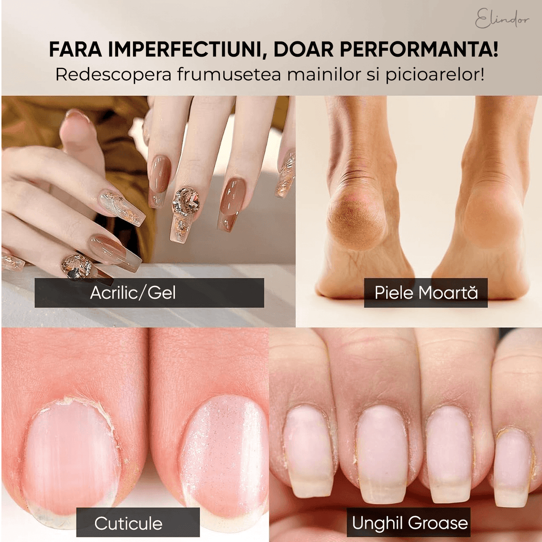 Freză unghii profesională wireless, 18.000 RPM, 12 capete, 36 benzi de șlefuire, roz