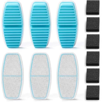 Set 6 Filtre de Rezerva + 6 Filtre de Burete pentru Dispenser de Apa Elindor, Tip Adapator Fantana pentru Pisici si Caini, Purificare, Carbon Activ, Rasina de Ioni, Elimina Eficient Impuritatile si Firele de Par, Cyan