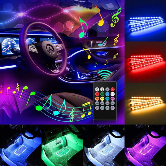 Kit Lumini Ambientale Auto Elindor® Banda LED RGB, Control Wireless cu Telecomanda, 4 Bare cu Leduri cu Sincronizare Muzica, Timer, USB, Lumini Personalizabile, Accesorii Masina Interior 12V