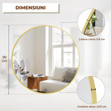 Oglinda Rotunda Aurie Elindor® Decorativa, Moderna si Eleganta, Reflexie HD, Sticla fara Distorsiuni, Ideala pentru Dormitor, Living, Birou, Dressing, Hol, Rama Metalica, Diametru 90 cm