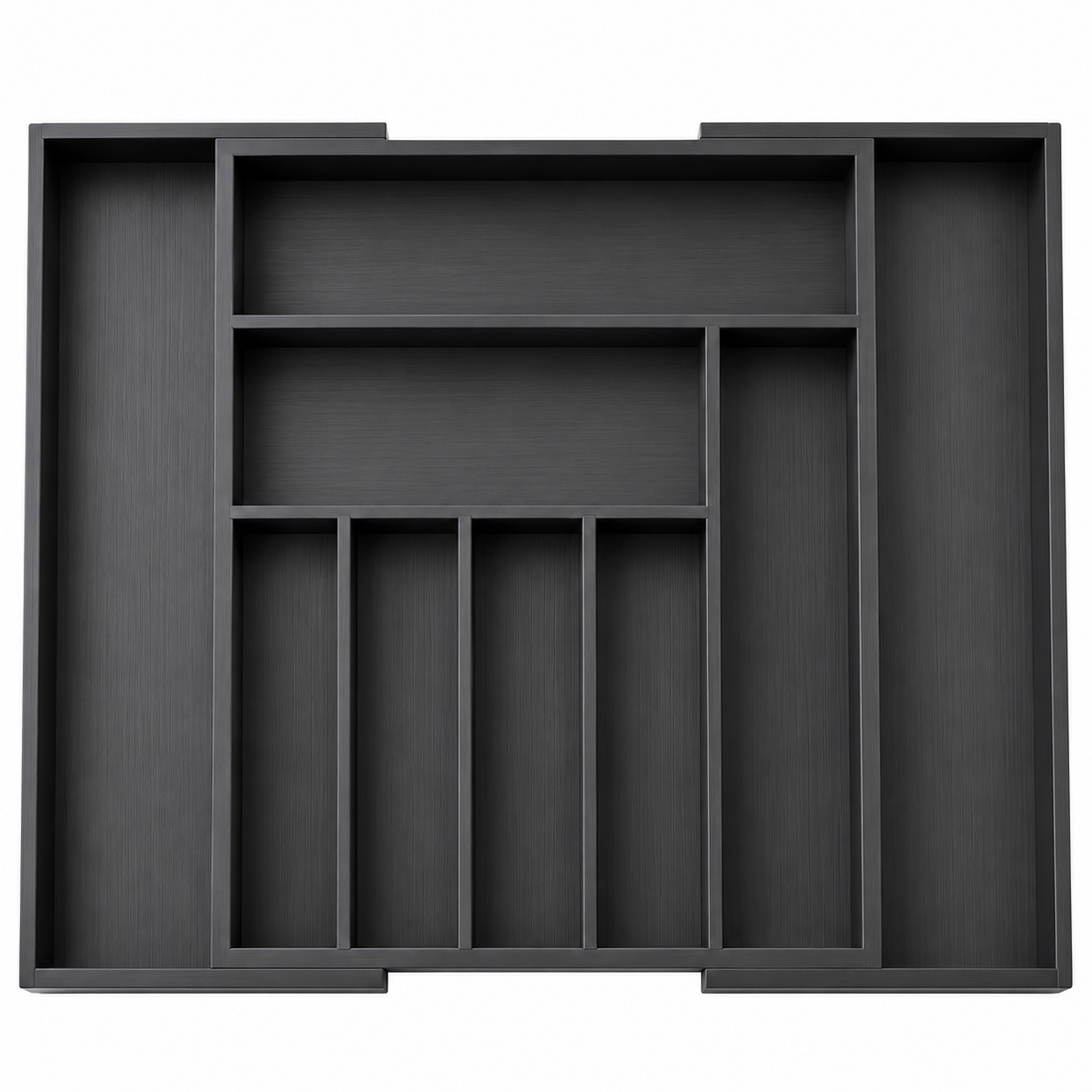 Organizator Elindor® pentru Tacamuri si Ustensile de Bucatarie, 9 Compartimente, Sertar Extensibil, Suport Ajustabil pentru Cutite, Linguri, Furculite, Accesorii Bucatarie, Separator Sertar, 33.7-50 x 45 x 5 cm, Negru