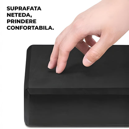 Set 2 Blocuri Premium de Yoga Elindor® Caramizi cu Suprafata Antiderapanta pentru Sport, din Spuma Densa si Durabila, Ideale pentru Meditatie, Mobilitate, Stabilitate si Echilibru, 22.9x15.2x10 cm, Negre