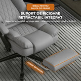 Scaun de Birou Elindor® Ergonomic, Design Contemporan, Scaun cu Spatar si Manere, din Piele PU cu Suport pentru Picioare si Roti, Latime Sezut 58 cm, Inaltime intre 110-118 cm, Gri