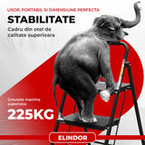 Scara Pliabila Metalica Elindor® cu 3 Trepte, Portabila, cu Pedale si Maner Antiderapante, Ideala pentru Interior sau Exterior, pentru Uz Casnic, Usor de Depozitate, 51 × 68 × 104 cm, Negru