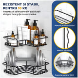 Set 3 Rafturi de Dus Elindor® Polita cu Adeziv, Etajera de Baie pentru Colt, Raft cu Carlige, Suport Prosop si Sapun, din Inox, Organizator Baie sau Etajere Depozitare in Bucatarie, Accesorii, 23 x 8.3 x 23 cm, Negru