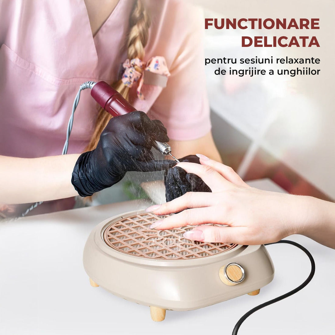 Aspirator Praf Unghii Elindor®, Colector Profesional Manichiura si Pedichiura, 110W, Aparat cu Ventilator Puternic si Filtru Lavabil, Viteza Reglabila, Design Compact si Portabil, 23x22x7 cm, Ideal pentru Salon sau Acasa, Roz