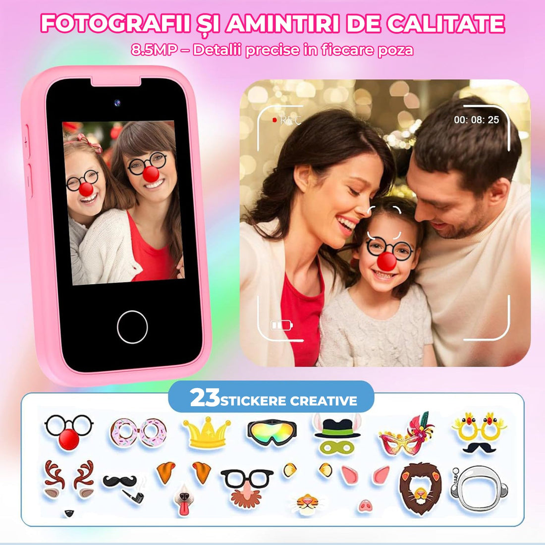 Telefon de Jucărie Elindor® pentru Copii - Roz, cu Funcții Educative