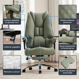 Scaun de Birou Elindor® Ergonomic, Design Contemporan, Scaun cu Spatar si Manere, din Piele PU cu Suport pentru Picioare si Roti, Latime Sezut 58 cm, Inaltime intre 48-56 cm, Verde