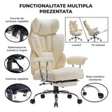 Scaun de Birou Elindor® Ergonomic, Design Contemporan, Scaun cu Spatar si Manere, din Piele PU cu Suport pentru Picioare si Lombar, cu Roti, 52 x 60 x 127 cm, Bej