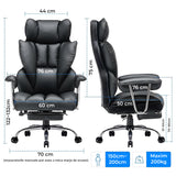 Scaun de Birou Elindor® Ergonomic, Design Contemporan, Scaun cu Spatar si Manere, din Piele PU cu Suport pentru Picioare si Lombar, cu Roti, 52 x 60 x 127 cm, Negru