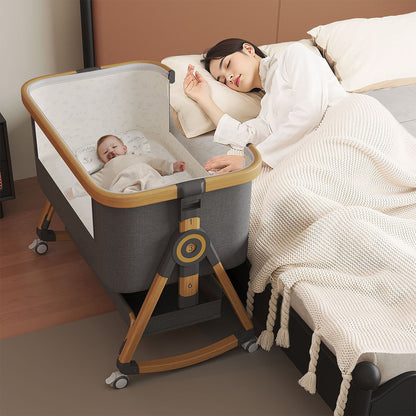 Patut Pliabil Bebelusi Elindo® 3 in 1, Copii 0-12 luni, Leagan Bebe pe 2 Etaje, Cos Depozitare, 6 Trepte de Inaltime Reglabila, Portabil, Plasa Laterala, Roti cu Sistem Blocare, Saltea Integrata, Greutate Maxima 15 kg, Gri