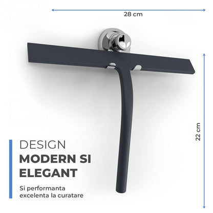 Racleta pentru Geamuri Elindor®, Stergator Ideal pentru Baie, Cabine de Dus, Parbriz, Spalator pentru Geam Interior si Exterior, Aparat de Curatat din Silicon, 22x28 cm, Negru