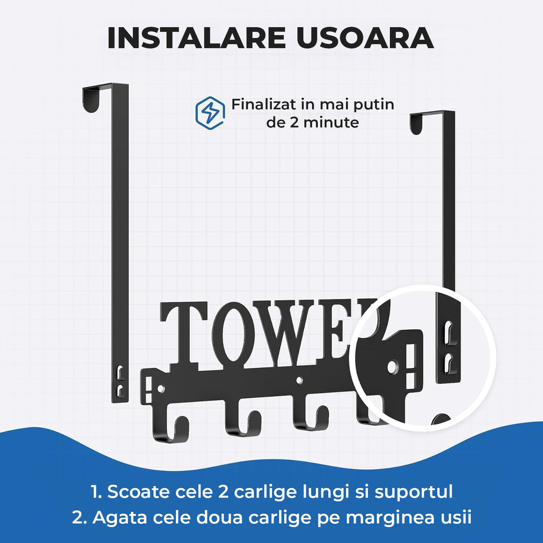 Suport Prosop Elindor® Polita cu Sistem de Agatare sau Prindere pe Perete, cu 5 Carlige, pentru Dus, Organizare in Bucatarie sau Organizator Baie, Accesorii, 38 x 26.3 x 4.5 cm, Negru
