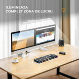 Lampa de Birou Elindor® Ultra-Wide, Alba cu LED, Nivel de Luminozitate Reglabil de la 2700K pana la 6500K, Veioza cu Clema Metalica si Brat Reglabil, Protectie pentru Ochi, Inaltime Totala 66 cm, Latime 40 cm