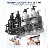 Set 2 Rafturi de Dus Elindor® Polita cu Adeziv, Etajera de Baie, Raft cu Carlige, din Metal, Suport Prosop si Sapun, Organizator Baie sau Etajere Depozitare in Bucatarie, Accesorii, 31.5 x 11 x 6.5 cm, Negru