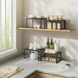 Set 2 Rafturi Elindor® din Bambus, Raft Extensibil si Suprapus pentru Bucatarie, Organizator Metalic Reglabil, Ideal ca Etajera Depozitare in Camara sau Birou, Perfect pentru Condimente, Vesela, Farfurii, Stabil si Compact, Polita pentru Obiecte, Negru