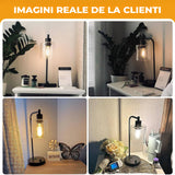 Veioza de Noptiera Elindor® cu Intrerupator Rotativ de Reglare a Intensitatii, Lampa cu Baza Metalica si Abajur din Sticla, Lampa pentru Camera de Zi, pentru Dormitor, Sufragerie, Birou, 2 Porturi USB, Antialunecare, 20 x 15 x 41 cm, Negru