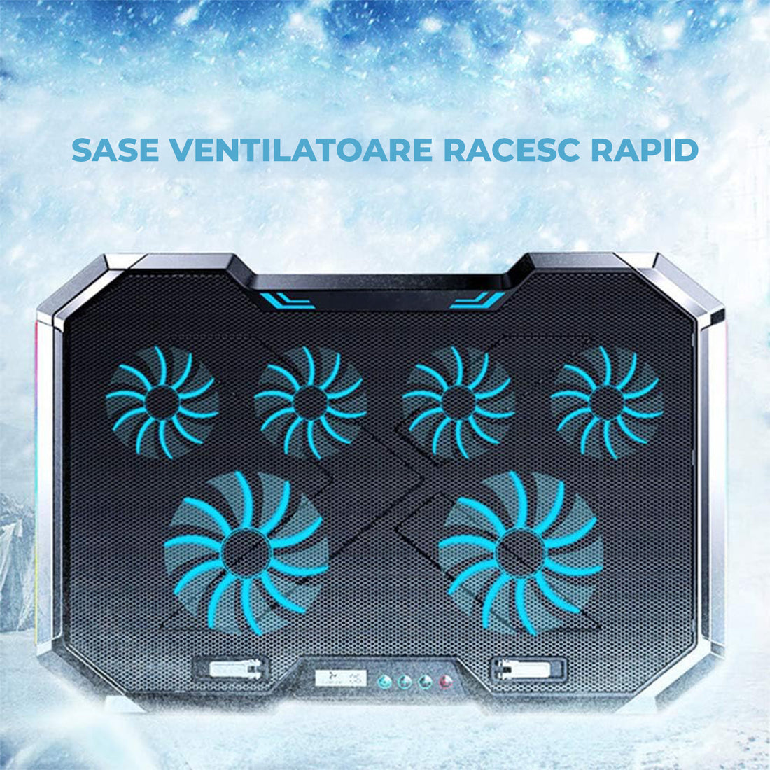 Cooler Laptop Gaming RGB Elindor® Suport cu Unghi Reglabil 7.5-17.5 cm, Dimensiuni Compatabile 15.6-17.3 Inch, 6 Ventilatoare Puternice si Silentioase 20dB cu 6x Viteza Ajustabila, 2 Porturi USB, pentru Birou, Calatorii, 41 x 27 x 3.4 cm, Negru