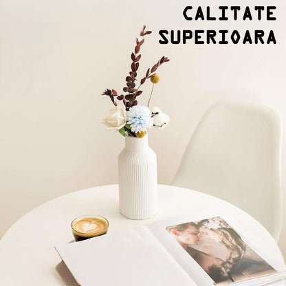Set 3 Vaze Ceramica Elindor® Decor Minimalist Modern pentru Masa, Biblioteca, Birou sau Comoda, Design Elegant pentru Flori, Alb