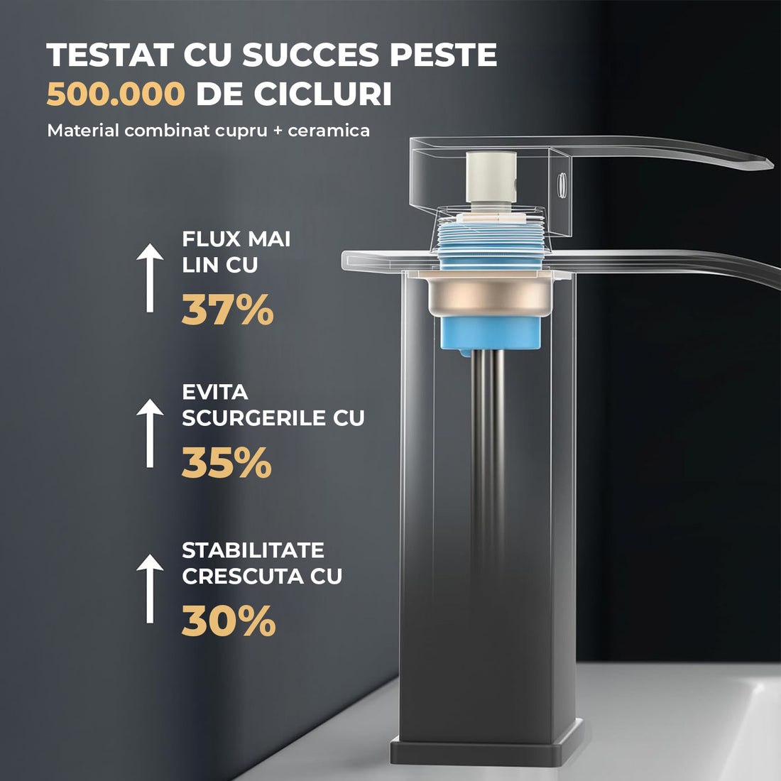 Baterie Chiuveta Neagra Elindor® Inalta, Tip Cascada, Robinet de Apa Modern, Monocomanda pentru Bucatarie si Baie, Otel Inoxidabil, Montare pe Blat, Jet Larg, Incastrata, Multifunctionala Design Elegant pentru Lavoar sau Vas, 14 cm