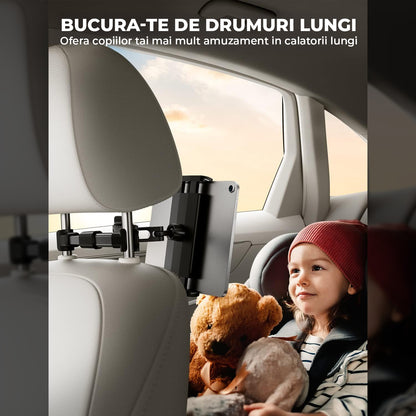 Suport Auto Tableta si Telefon Premium Elindor® pentru Tetiera Scaun, Compatibil 4.4-11 inch, iPad, Samsung Tab, Switch, Smartphones, Universal, Brat Extensibil Ajustabil 360°, Pliabil, Ideal pentru Copii sau Adulti, Accesorii Masina, Negru