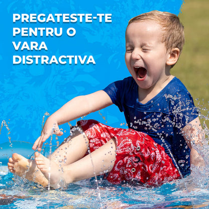 Piscina Gonflabila Elindor® 3-in1, cu Jeturi de Apa pentru Copii, Model Litere si Animale Salbatice, de Interior / Exterior, Distractie si Educatie, Jucarii Bebelusi si Copii, Instalare Rapida, Diametru 1 m, Bleumarin