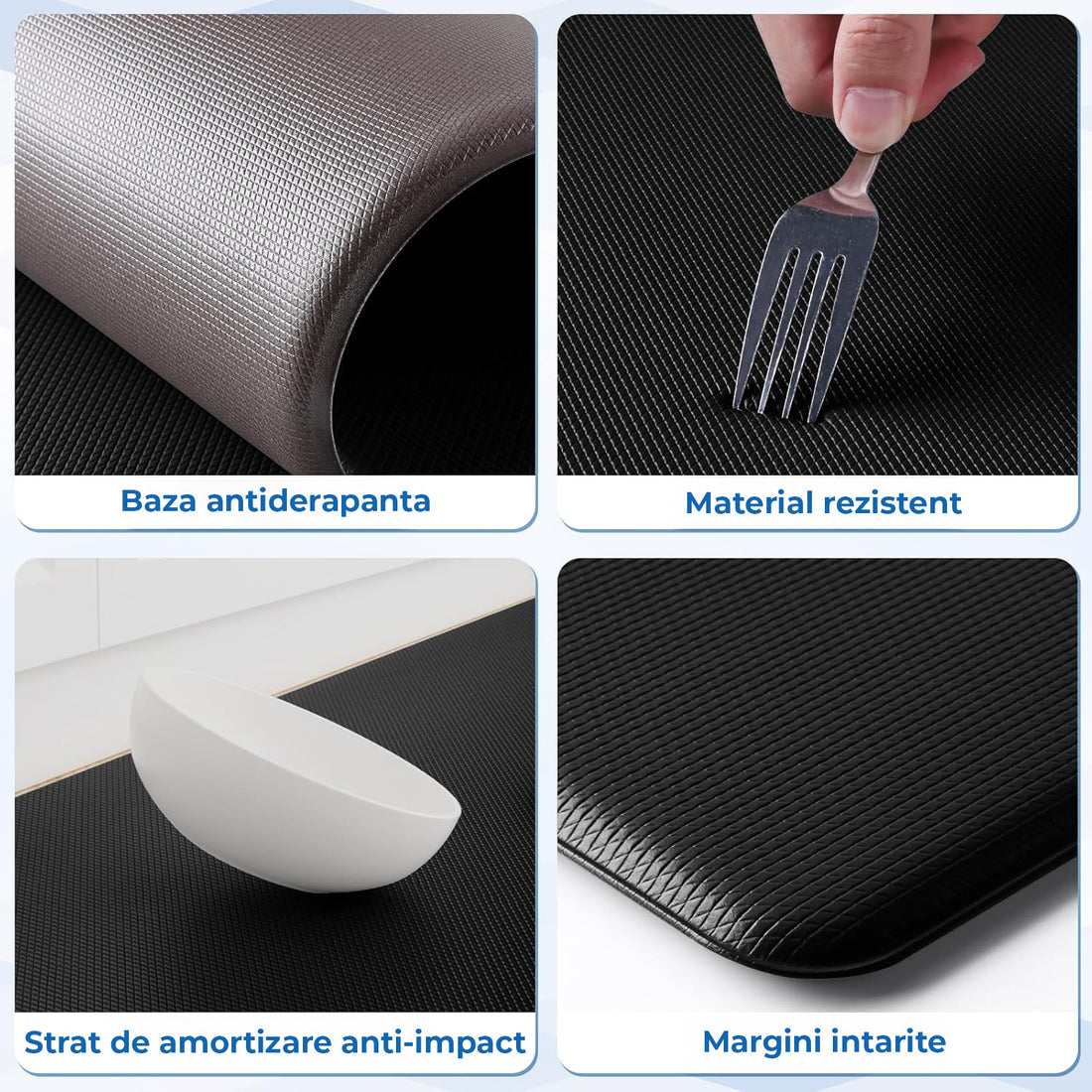 Set 2 Covoare Elindor® Antiderapant, Lavabil, Modern, Rezistent la Apa, Ideal pentru Bucatarie, Baie, Hol, Covor cu 3 Straturi, cu Strat Antispargere, Curatare Usoara, Grosime 1 cm, 44 x 76.2 cm si 44 x 119.4 cm, Negru