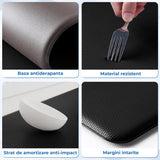 Set 2 Covoare Elindor® Antiderapant, Lavabil, Modern, Rezistent la Apa, Ideal pentru Bucatarie, Baie, Hol, Covor cu 3 Straturi, cu Strat Antispargere, Curatare Usoara, Grosime 1 cm, 44 x 76.2 cm si 44 x 119.4 cm, Negru