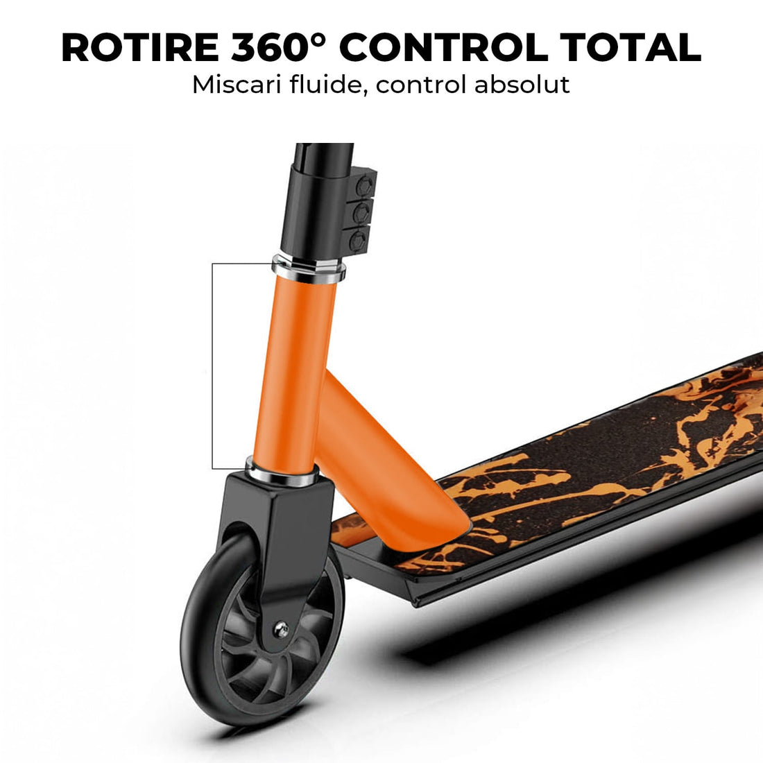 Troținetă Sport Elindor®, Rotire 360°, Roți Aluminiu, Portocaliu