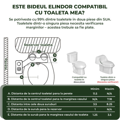 Bideu Retractabil Elindor® pentru Toaleta cu Functie de Auto Curatare, Non Electric, Ultra Slim, Buton Control de Presiune, pentru Igiena Personala, Apa Rece, Kit Accesorii WC, Sistem Bidet pentru Colac si Capac de Toalete, Set pentru Baie, Negru